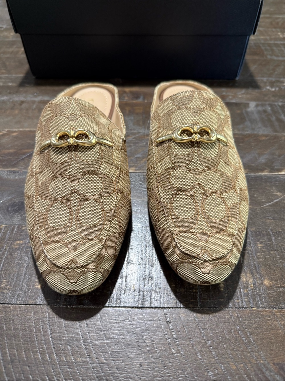 Coach Sienna Cig Slide Mules Shoes in Khaki Saddle C Logo Sz 8 B C5771 Summer - Picture 12 of 14